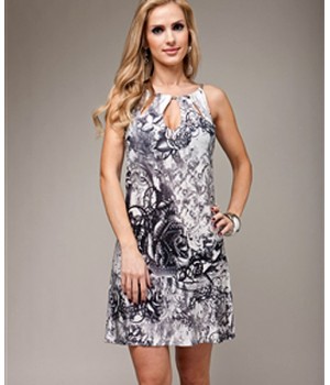 Chain Strap Rhinestone Gray Graphic Dress