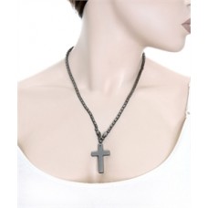  PEWTER MAGNETIC BEADS WITH CROSS PENDANT NECKLACE