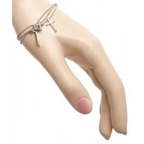  RHODIUM MULTI LINE CROSS BRACELET